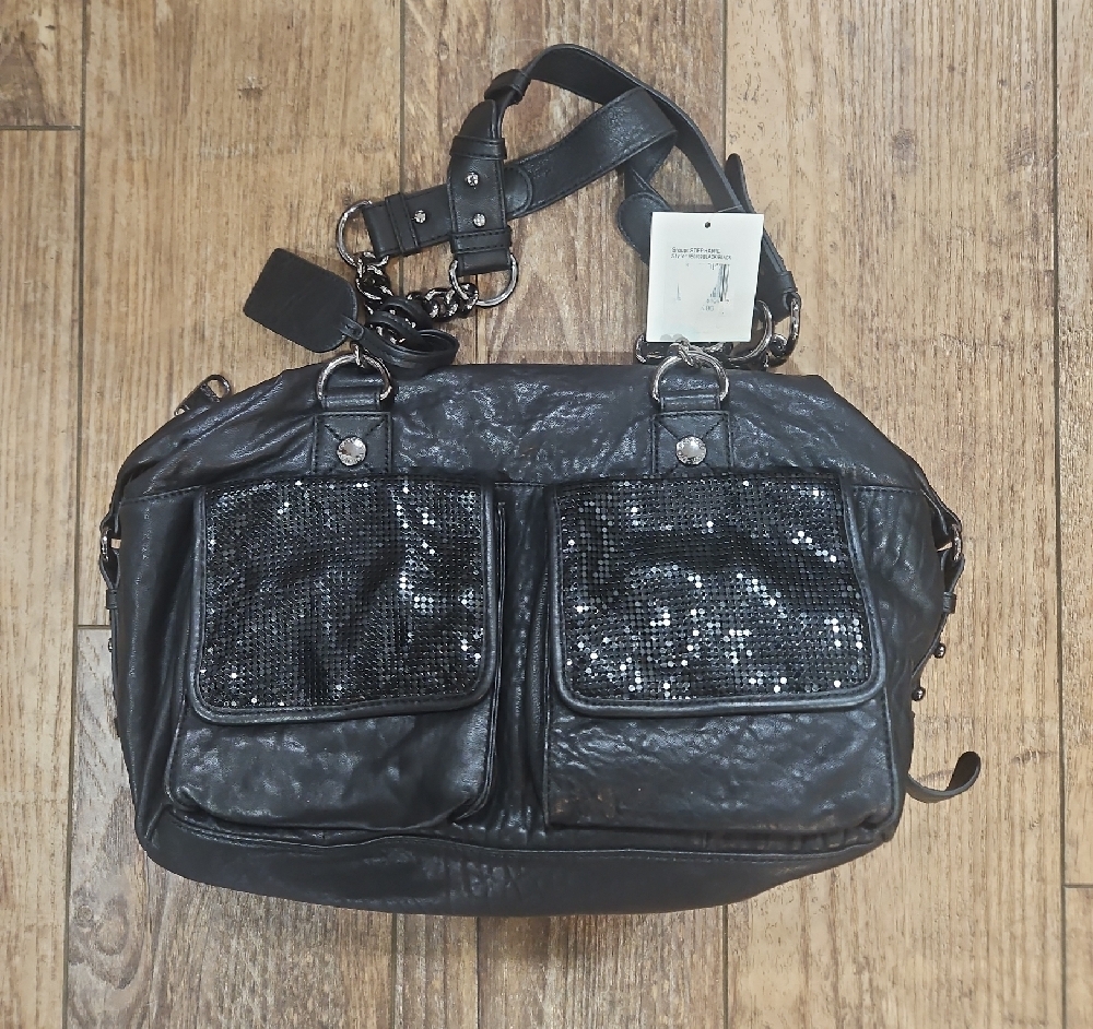 Black Leather Women's Bag Badgley Mischka Stephanie Black Leather Bag